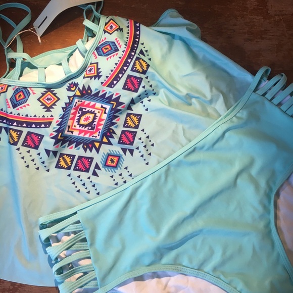 New Geometric turquoise tanking/bikini set - Picture 1 of 4